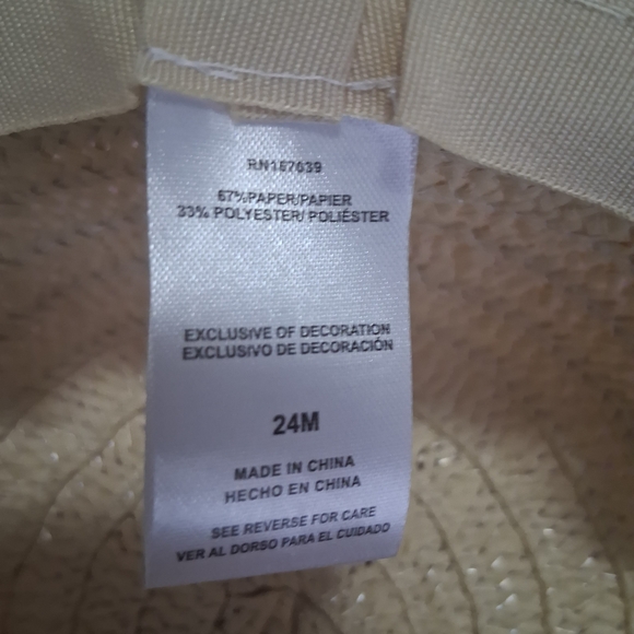 Girls Cream Straw Sun Hat with Floral Bow Size 24 Months - Picture 6 of 7